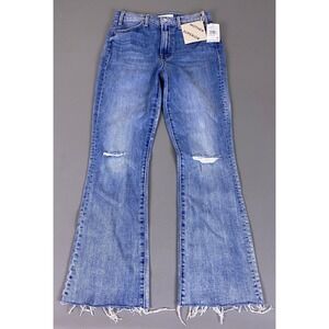 Mother The Hustler Ankle Fray Jeans 26 Flare Crashing Hard Blue Distressed NEW